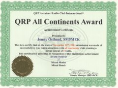 QRP all continents award. Lika med QRP WAC.